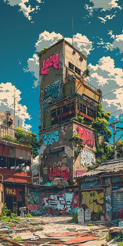 Graffiti building urban scene wallpaper