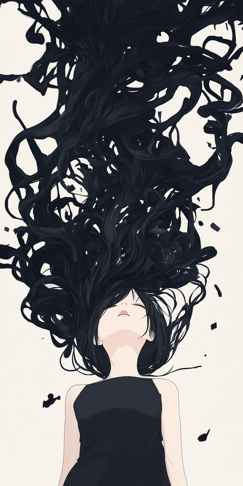 Person with flowing black hair wallpaper