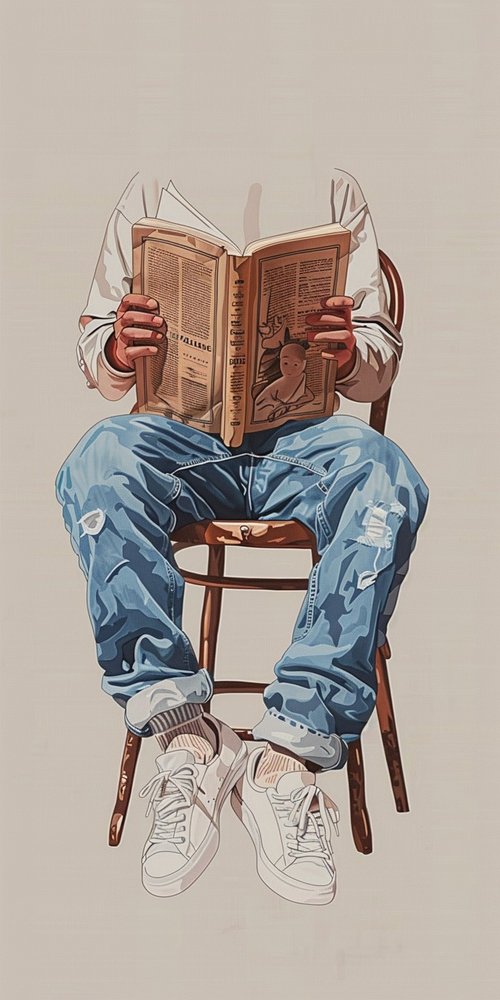 Person reading book on chair wallpaper