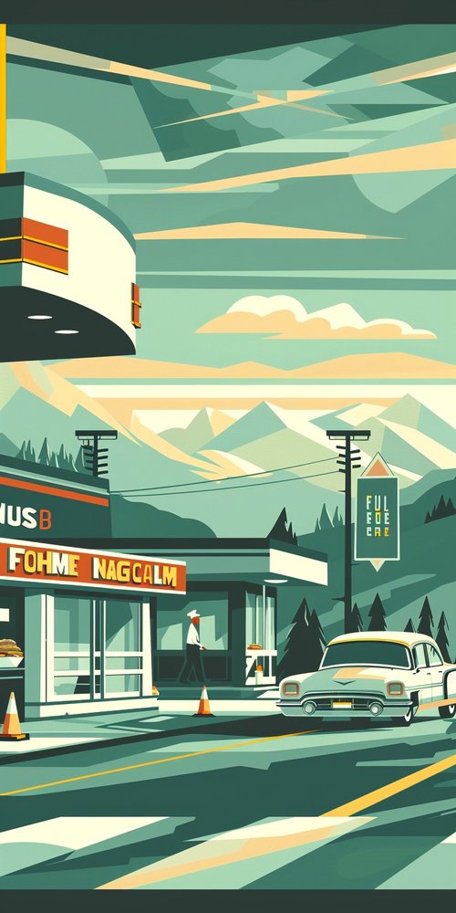 Retro roadside scene illustration wallpaper