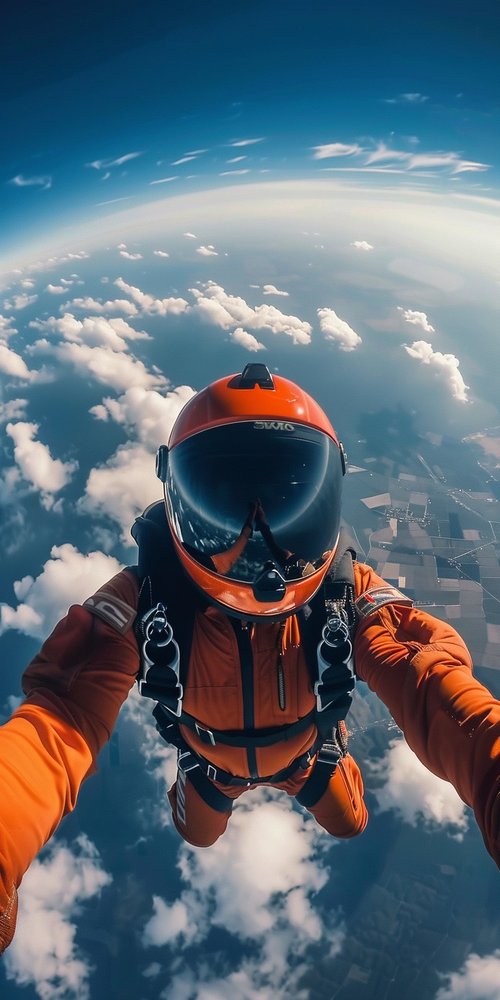 Skydiver in orange suit wallpaper