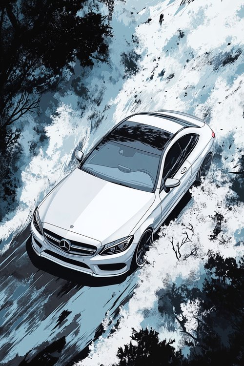Car driving through snowy landscape wallpaper