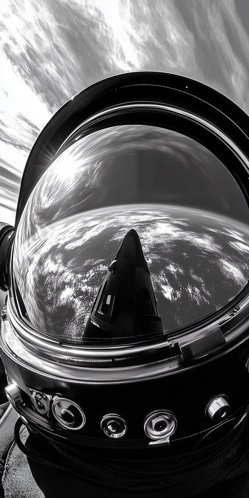 A black and white photo of a space station wallpaper