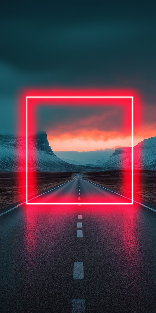 Road with neon frame overlay wallpaper