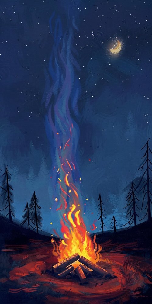Campfire under starry sky wallpaper