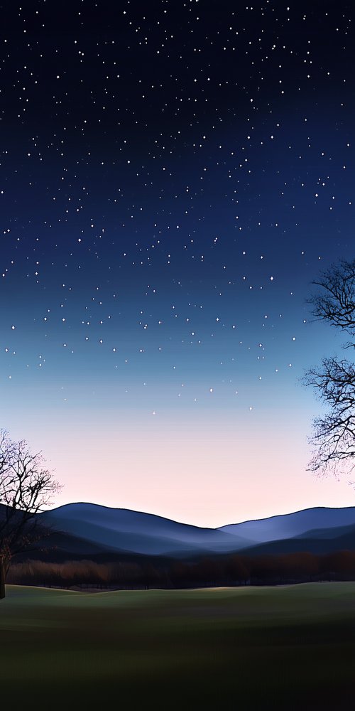 A night scene with a lone tree and a starry sky wallpaper