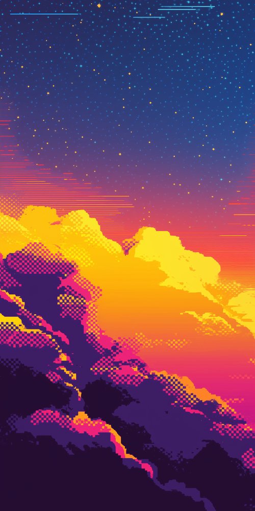 Pixel art sunset and stars wallpaper