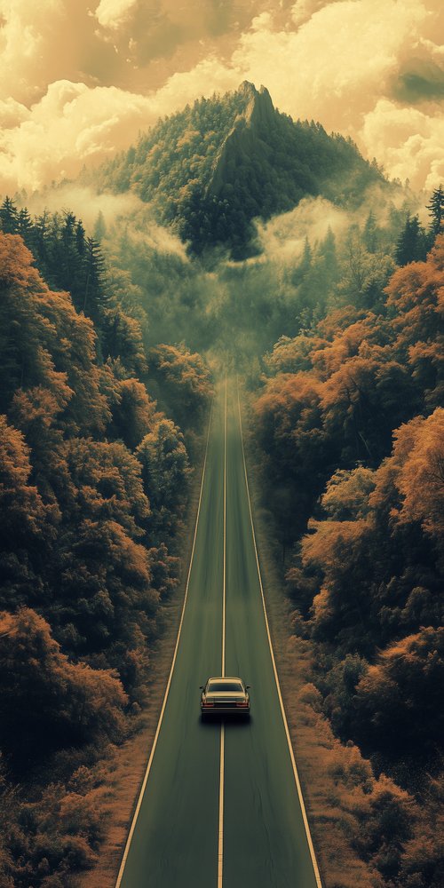 Car on road toward mountain wallpaper