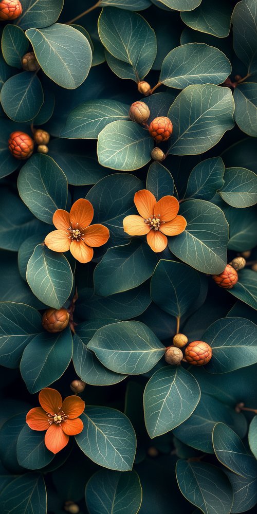 Orange flowers with green leaves wallpaper
