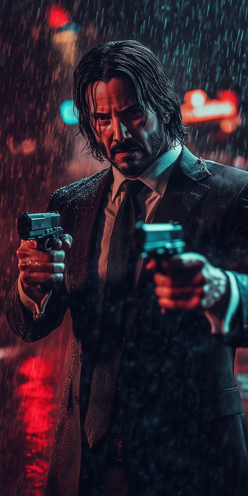 Man holding guns in rain wallpaper
