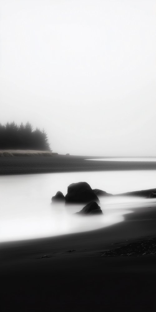 A black and white photo of a beach wallpaper