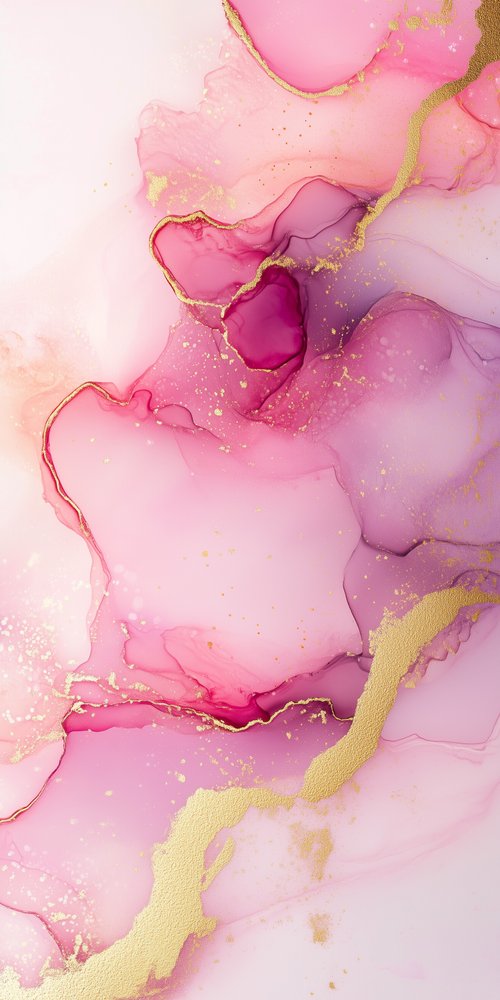 Pink alcohol ink with a gold wallpaper