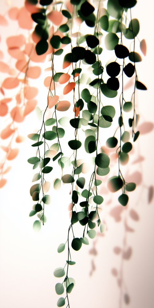 A bunch of green leaves hanging from a ceiling wallpaper