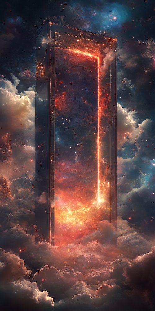 Fiery portal in cosmic clouds wallpaper