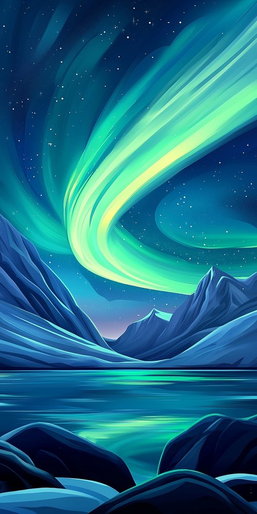 Aurora borealis over snowy mountains wallpaper