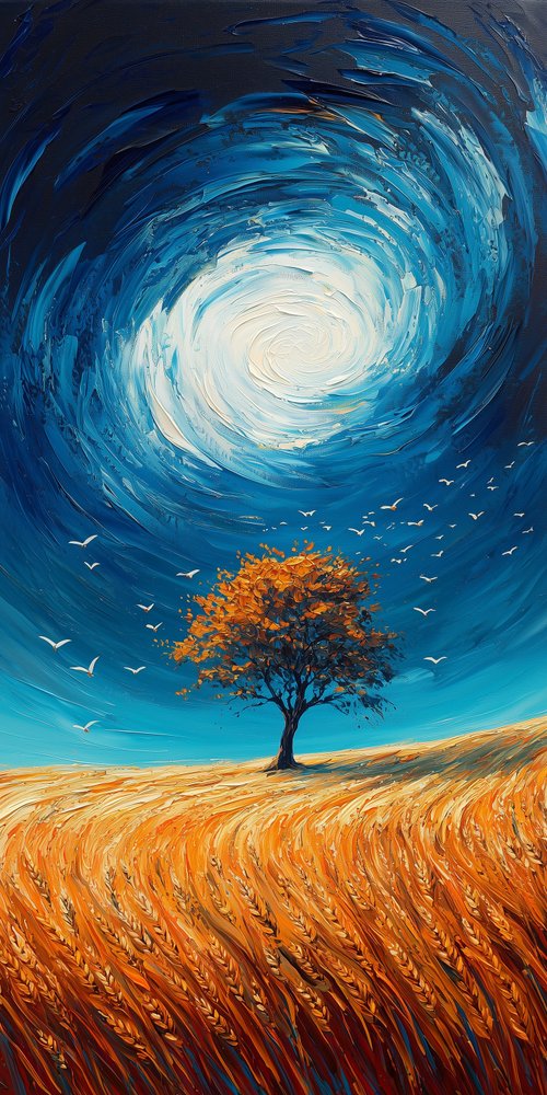 Weat field and tree paint wallpaper
