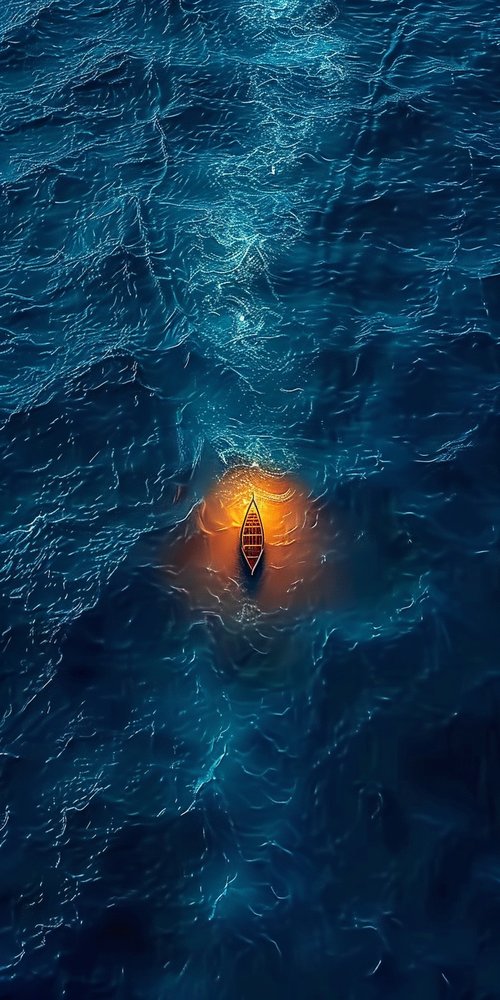 Boat illuminated in dark water wallpaper