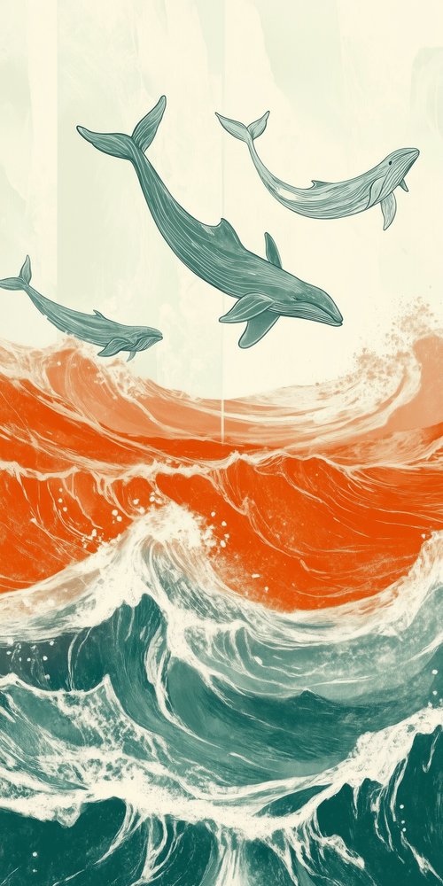 A painting of dolphins swimming in the ocean wallpaper