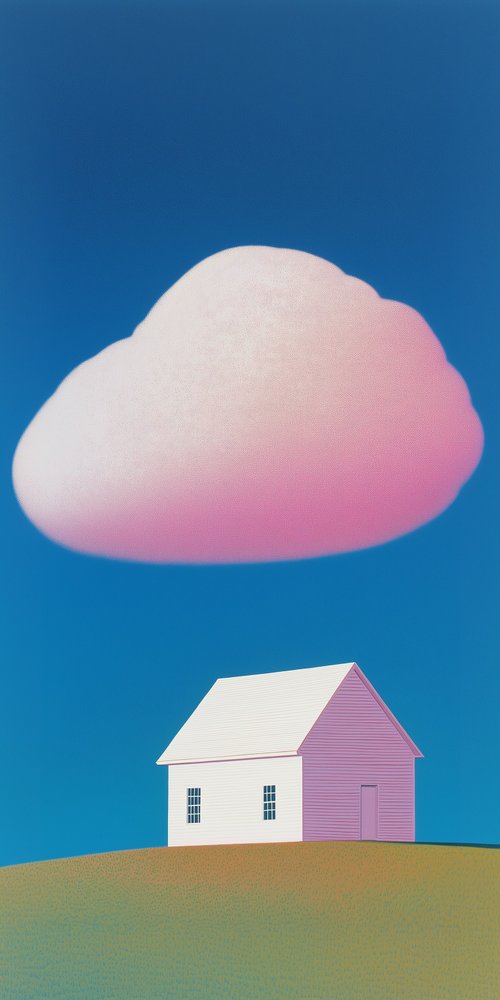 House under pink cloud wallpaper