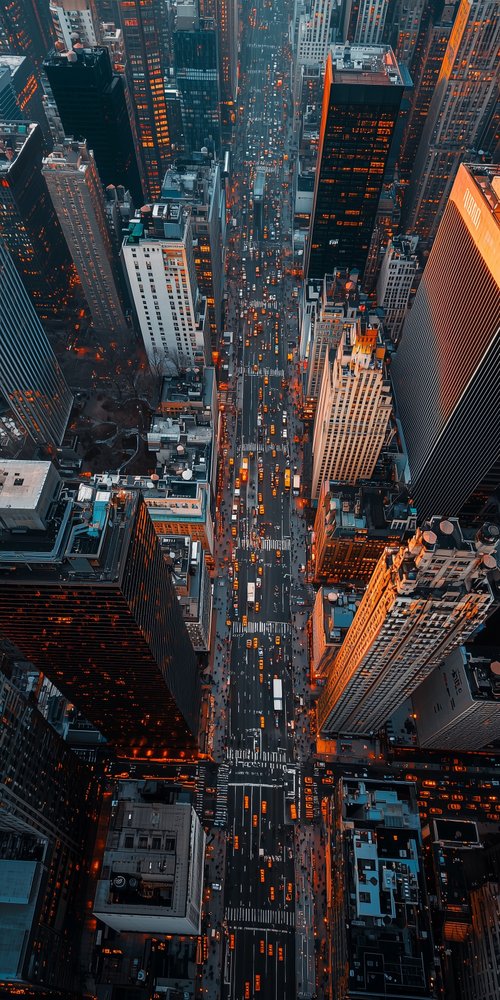 Aerial view of city street wallpaper