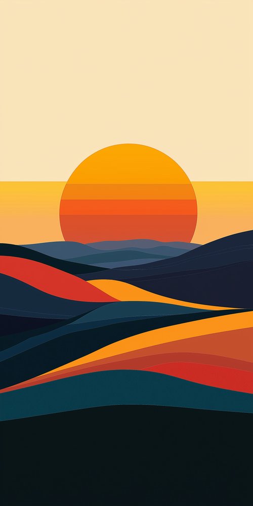 Abstract sunset over colorful hills wallpaper