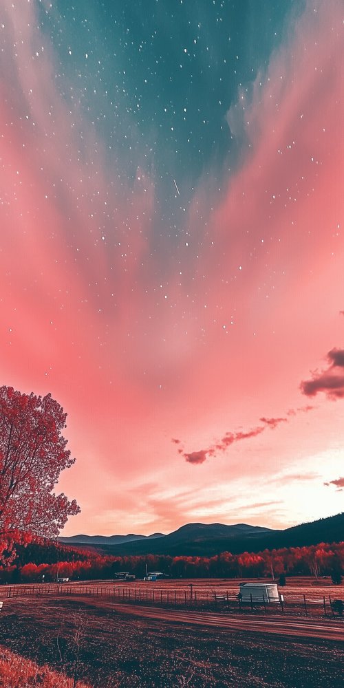 A red sky with a few stars wallpaper