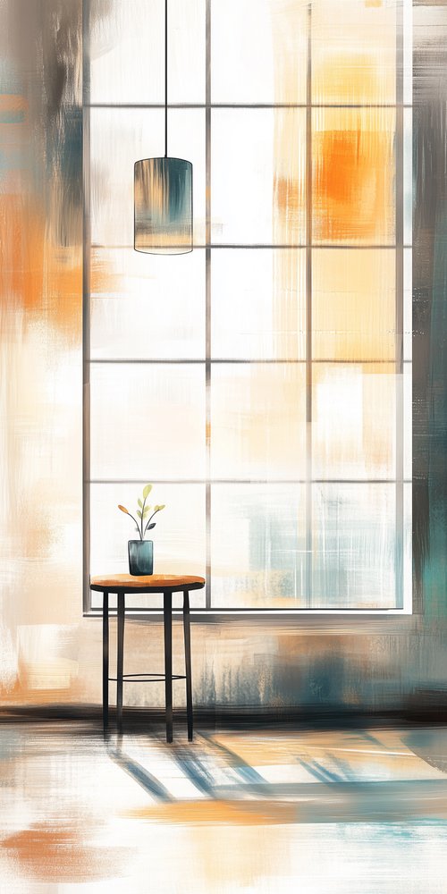 Abstract interior with table plant wallpaper