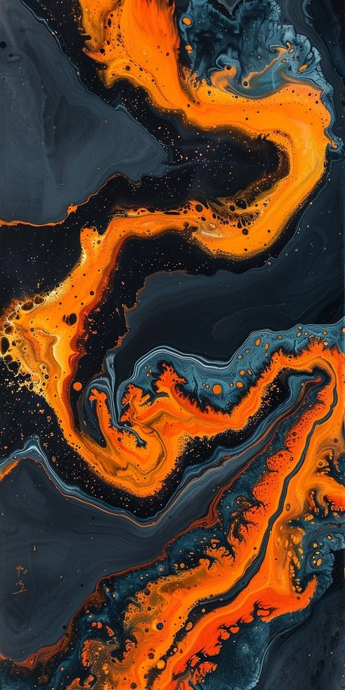 Abstract painting orange black wallpaper