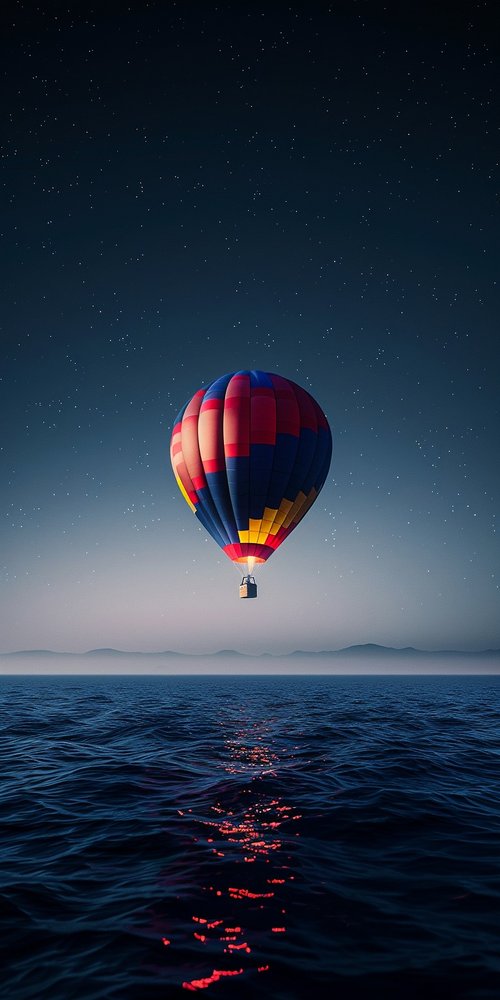 Hot air balloon over water wallpaper