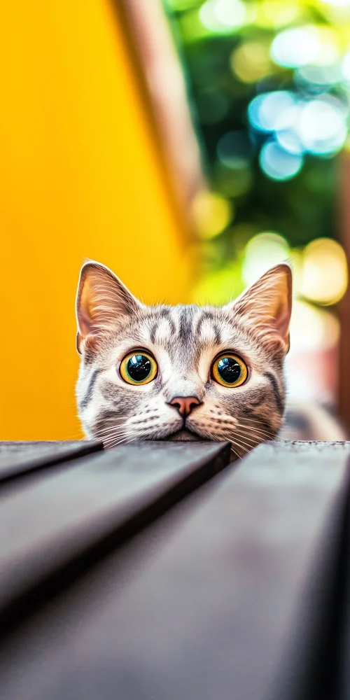 A cat peeking over a table wallpaper