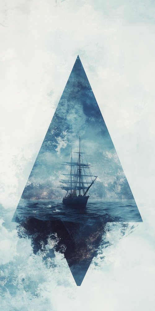 Ship within geometric shape artwork wallpaper