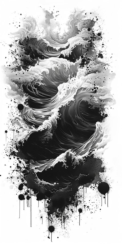 Abstract black and white waves artwork wallpaper