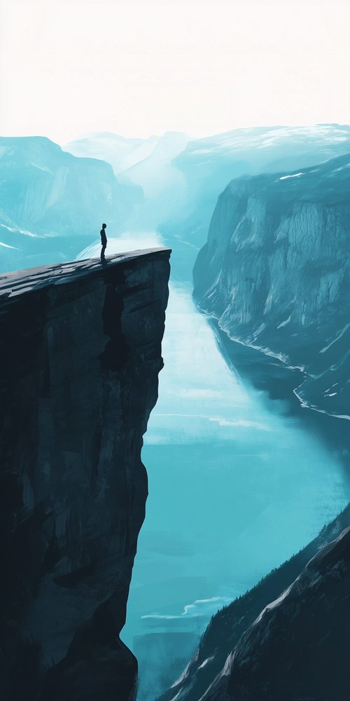 Person standing on cliff edge wallpaper