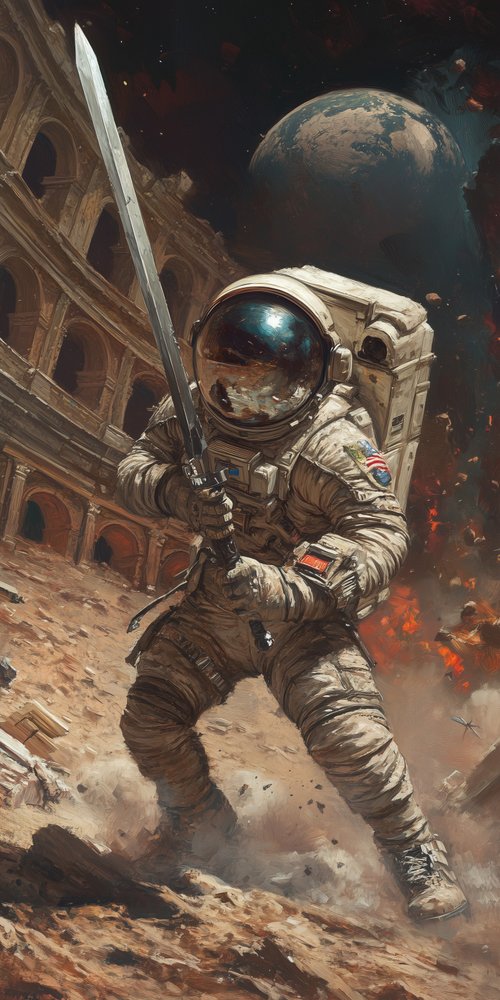 Astronaut wielding a sword wallpaper