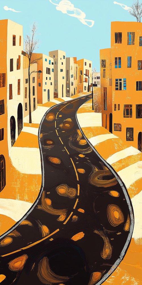A painting of a road in a desert wallpaper