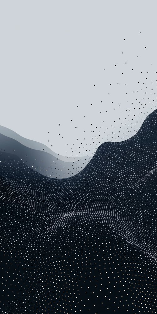 A black and white illustration of a mountain with dots wallpaper