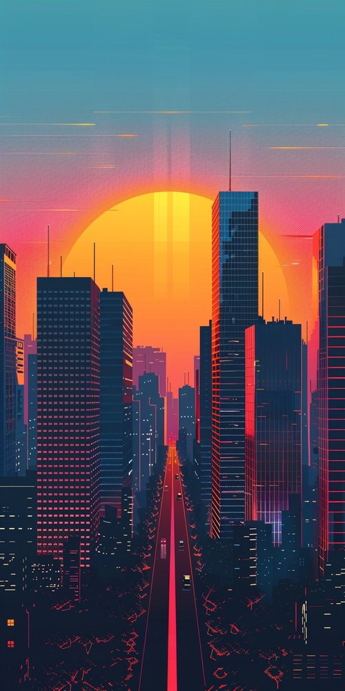 Futuristic cityscape at sunset wallpaper
