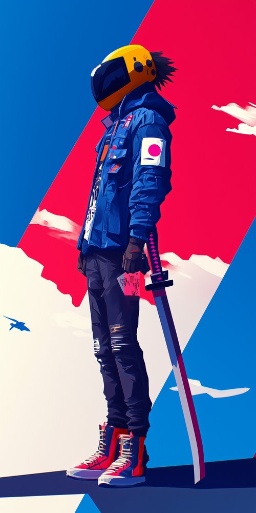 Futuristic samurai with katana wallpaper