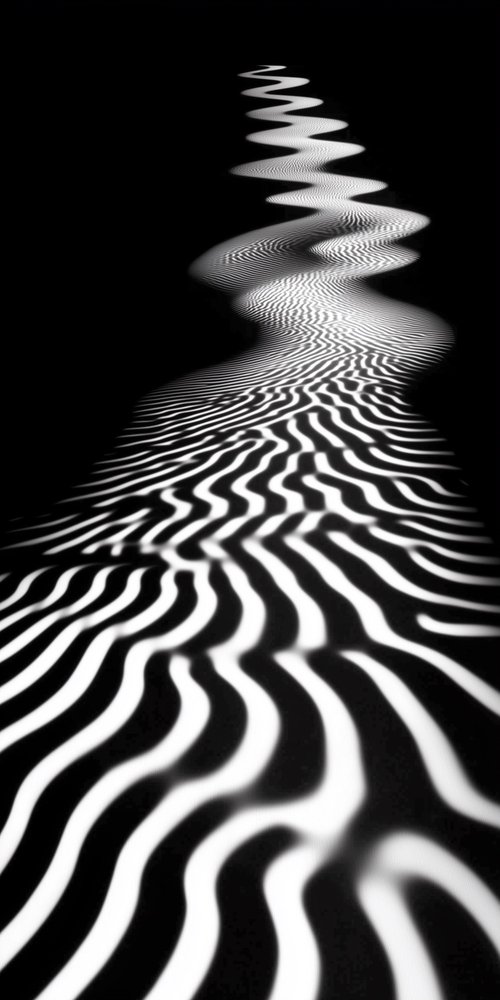 A black and white photo of a zebra print wallpaper