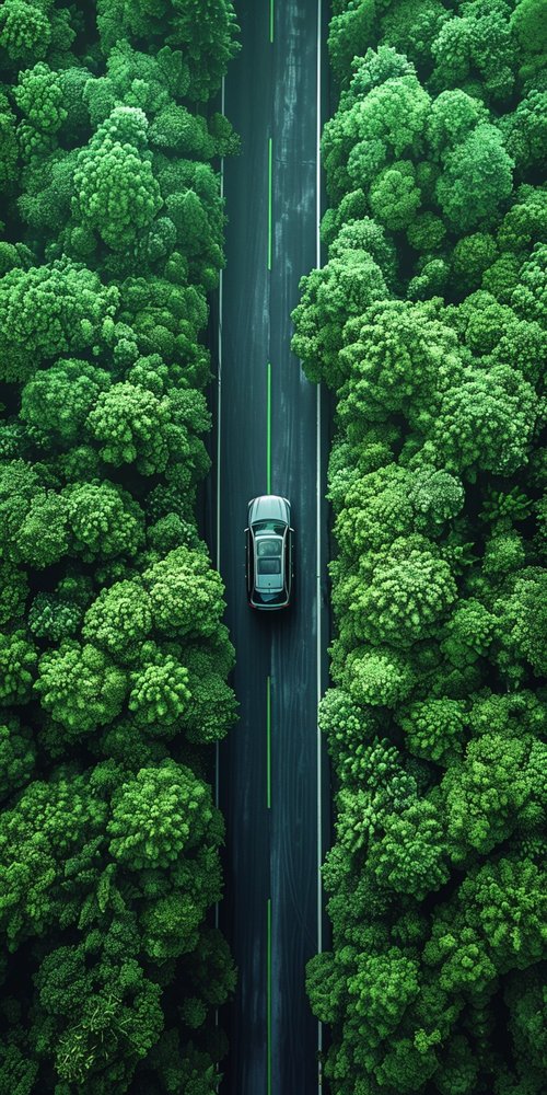Car on forest road wallpaper
