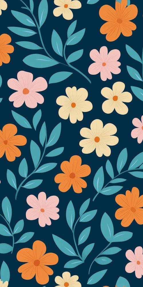 A floral pattern with orange and blue flowers wallpaper