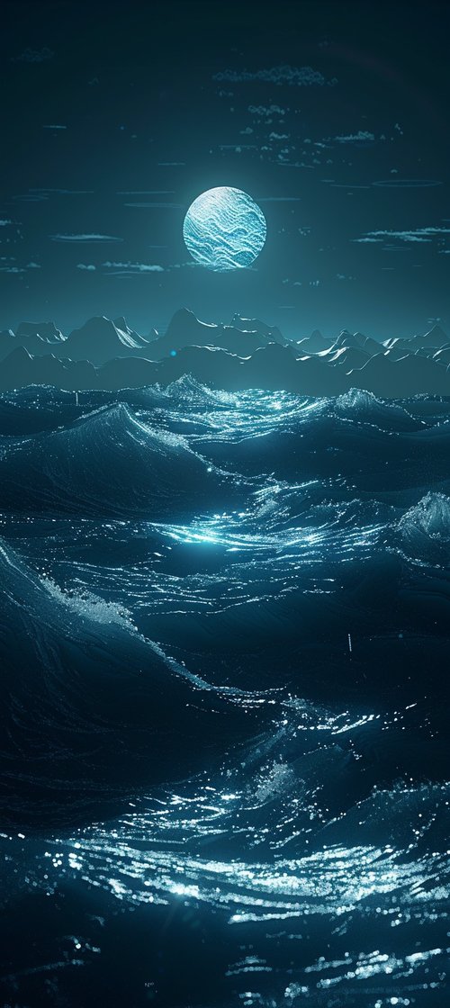 Moonlit ocean waves wallpaper