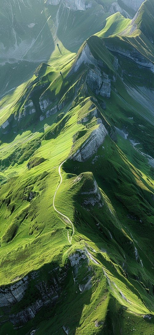 Mountainous landscape with winding path wallpaper