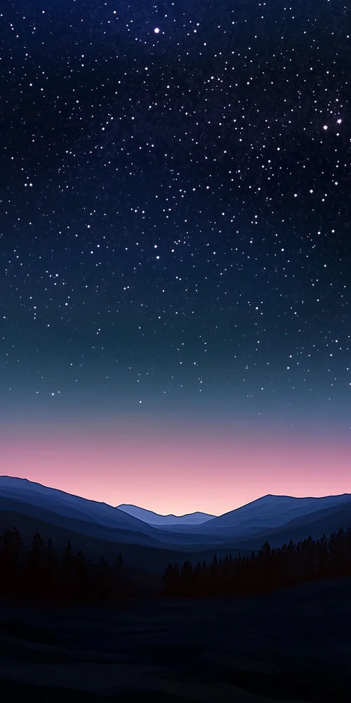 A night sky with stars and a mountain range wallpaper
