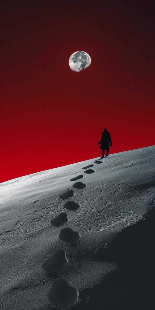 Person walking toward the moon wallpaper