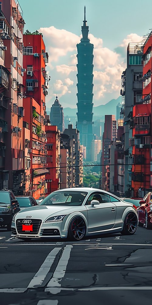 Car in urban cityscape background wallpaper