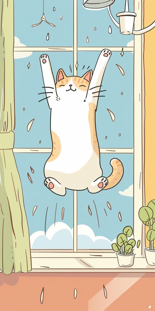 Cat jumping in front window wallpaper
