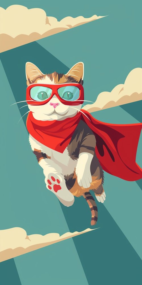 Cat superhero with cape wallpaper