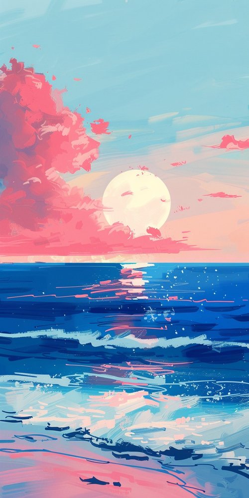 Sunset over ocean art wallpaper