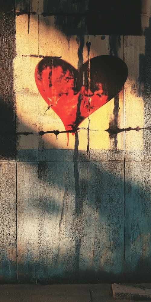 Graffiti heart on textured wall wallpaper